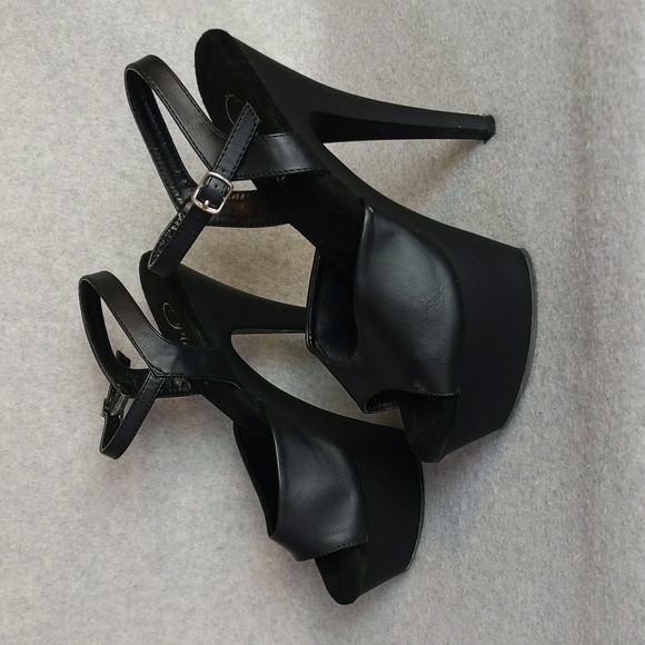 Pleaser Kiss Black Faux Leather Matte Platform Sandal Heels 9 - Picture 5 of 8